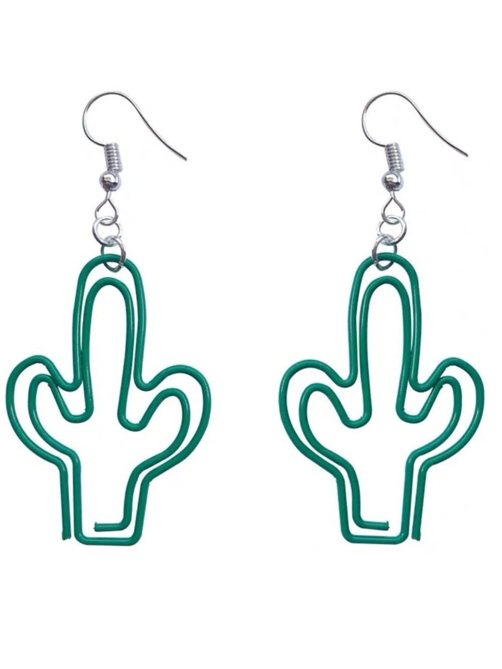Green Wire Cactus Dangle Earrings Plant Novelty Boho